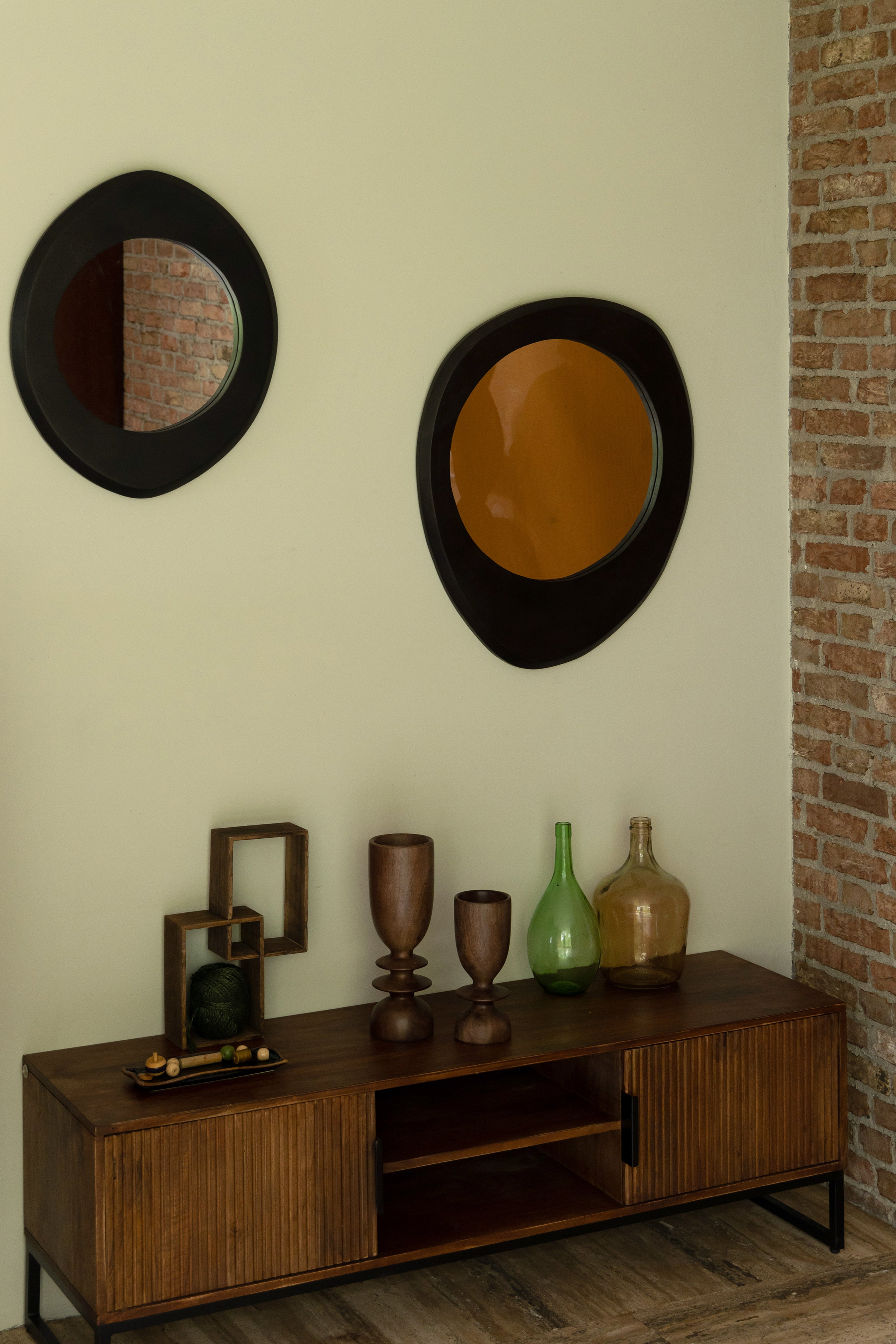 Dutchbone Aren Organic Black Wood Wall Mirror Small